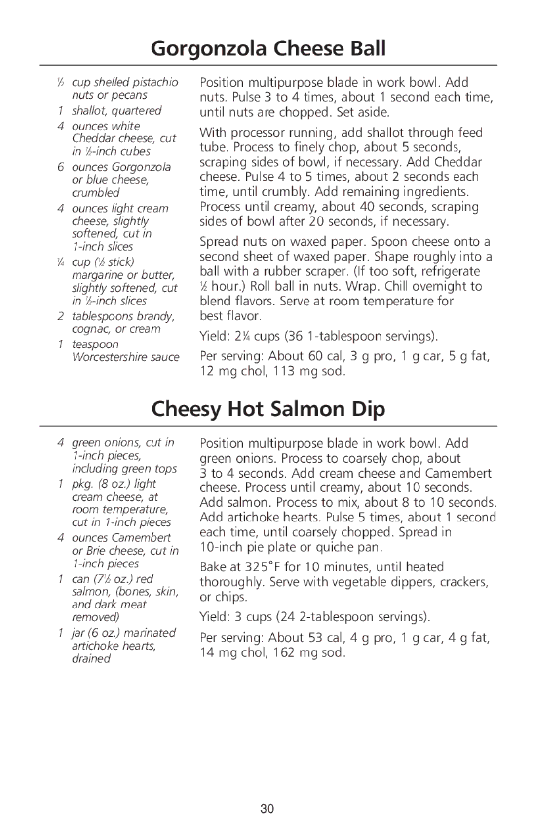 KitchenAid 670 Gorgonzola Cheese Ball, Cheesy Hot Salmon Dip, Can 71⁄2 oz. red salmon, bones, skin, and dark meat removed 