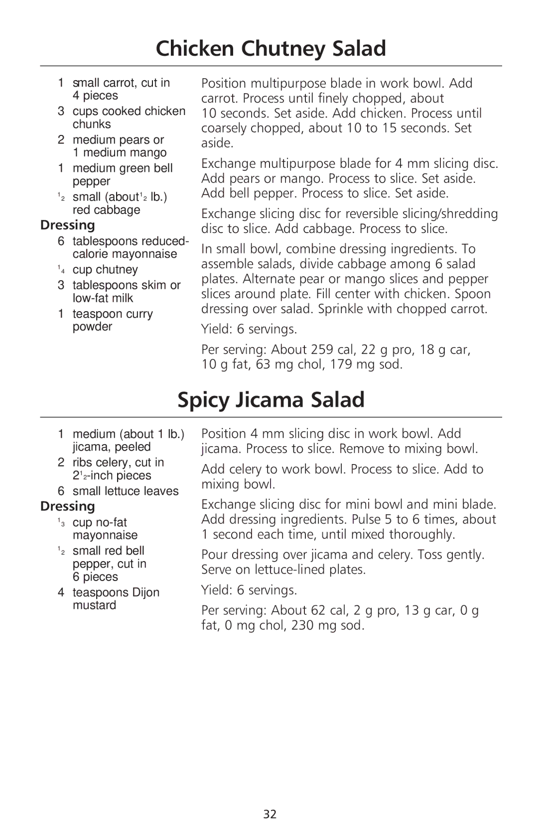 KitchenAid 670, 690 manual Chicken Chutney Salad, Spicy Jicama Salad, Dressing 