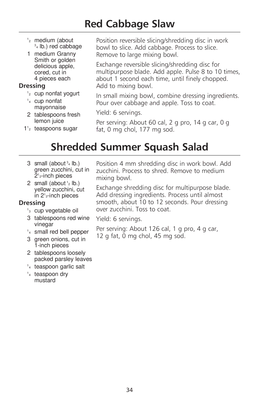 KitchenAid 670, 690 manual Red Cabbage Slaw, Shredded Summer Squash Salad 