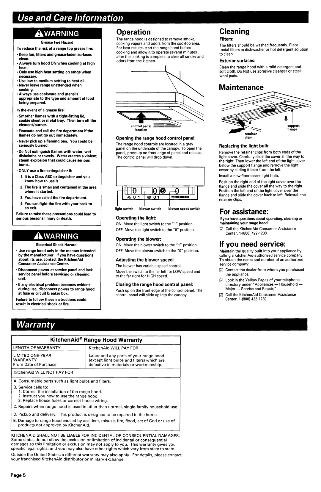 KitchenAid 6899551, 883297 dimensions Operation, Cleaning, Maintenance, For assistance, If you need service 