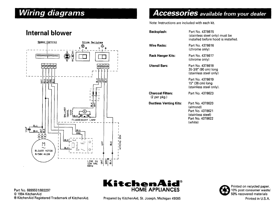 KitchenAid 883297, 6899551 dimensions KEltchenAhB, Internal blower 