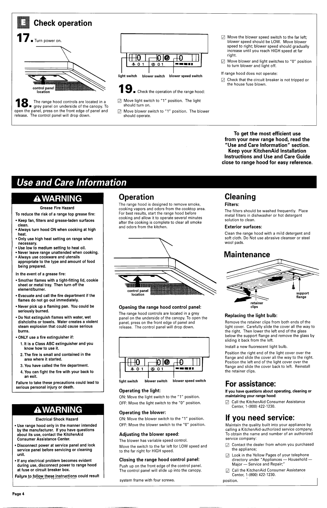 KitchenAid 6899552, 883298 dimensions Check operation, Operation, Cleaning, Maintenance, For assistance, If you need service 