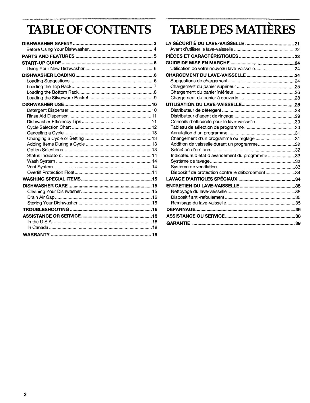 KitchenAid 8269909 manual Table of Contents Table DES Matieres 