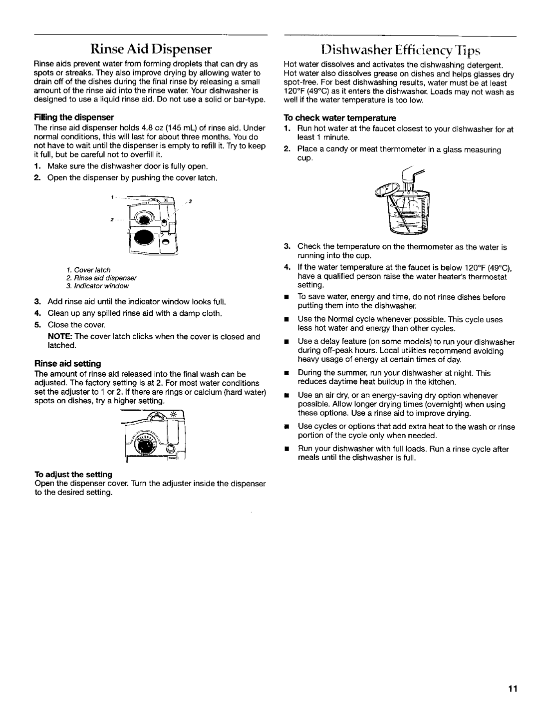 KitchenAid 8269909 manual Rinse Aid Dispenser, Dishwasher EffMencv 31. p s, Rinse aid setting, To adjust the setting 