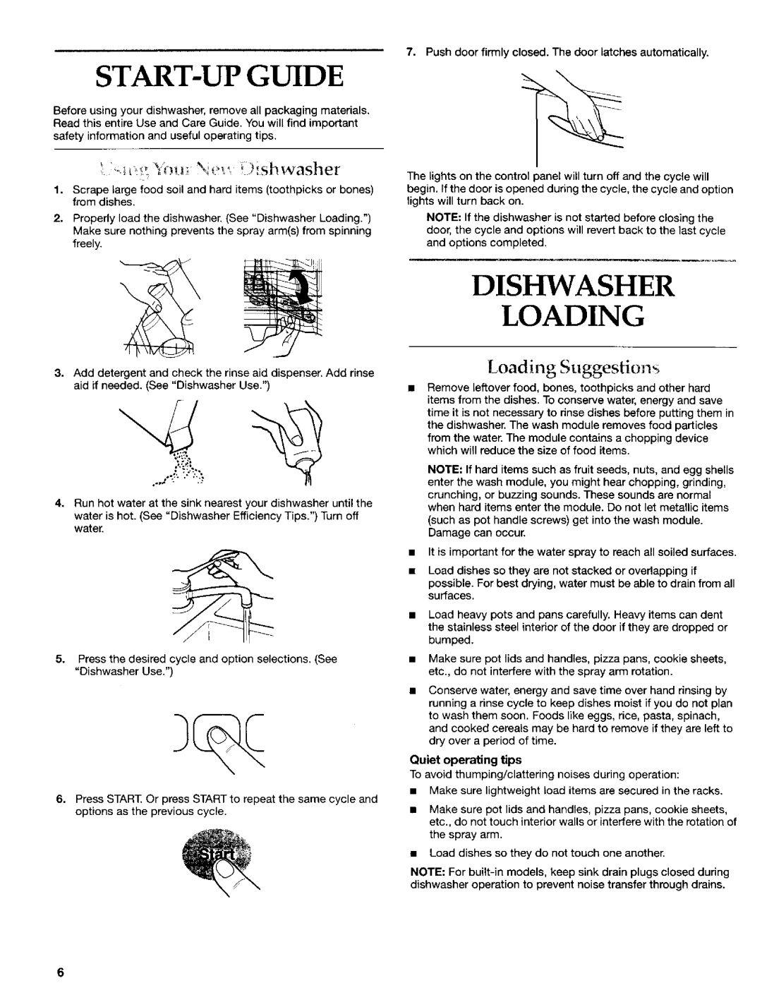 KitchenAid 8269909 manual Start-Up Guide, Dishwasher Loading, Loading Suggestions, X ishwasher 