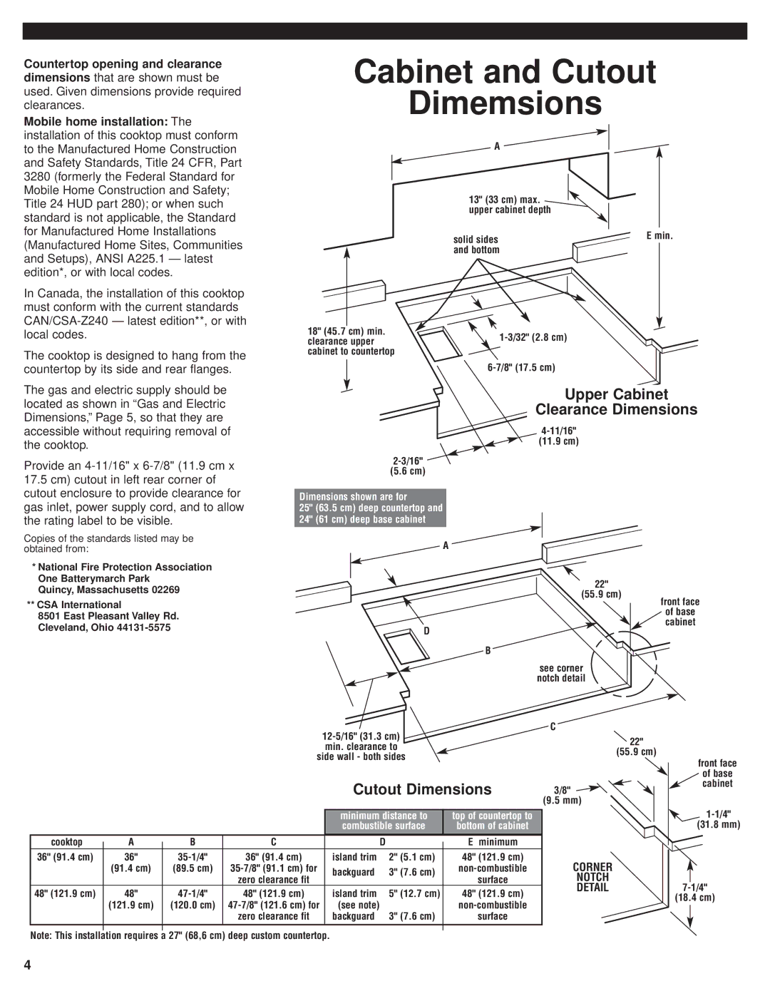 KitchenAid 8284670 Cabinet and Cutout, Dimemsions, Upper Cabinet, Clearance Dimensions, Cutout Dimensions 