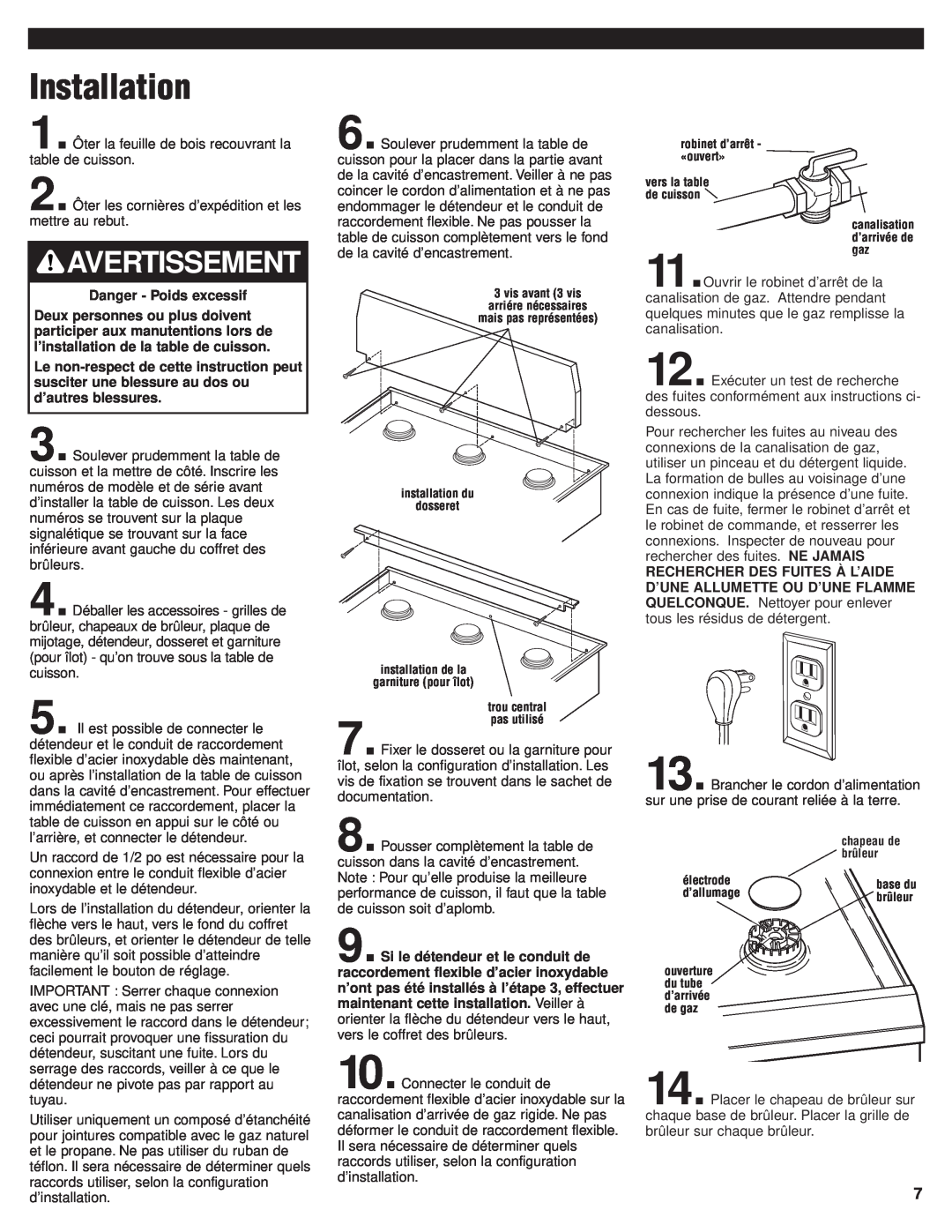 KitchenAid 8284670 installation instructions Installation, Avertissement, Danger - Poids excessif 