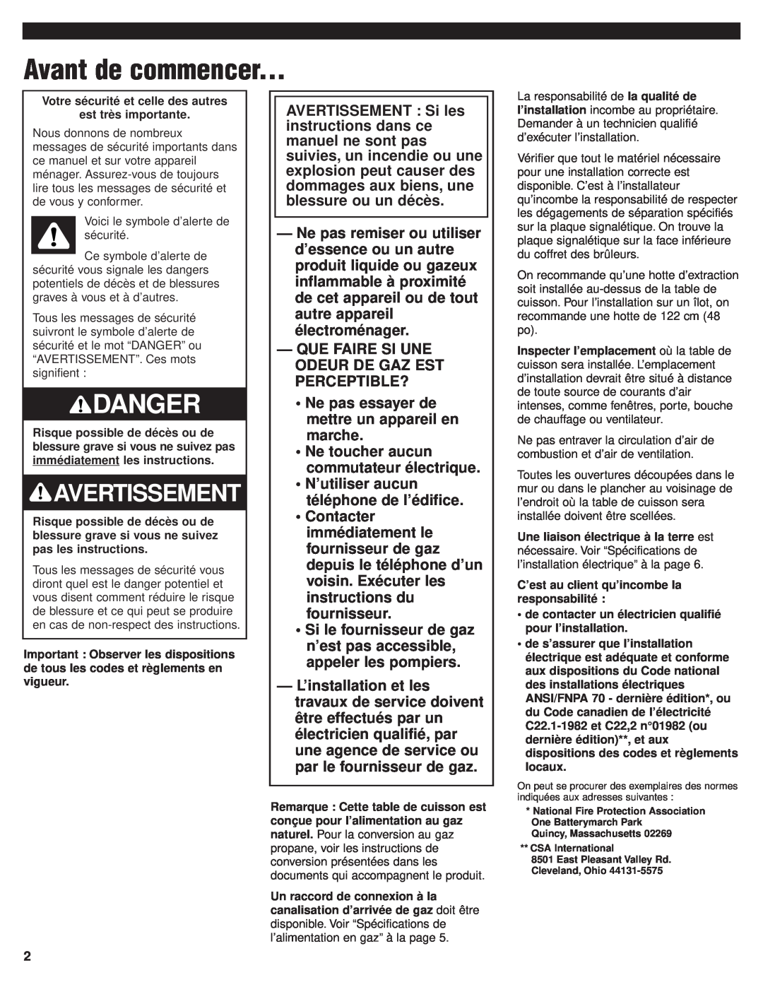 KitchenAid 8284908 installation instructions Avant de commencer, Avertissement, Danger 