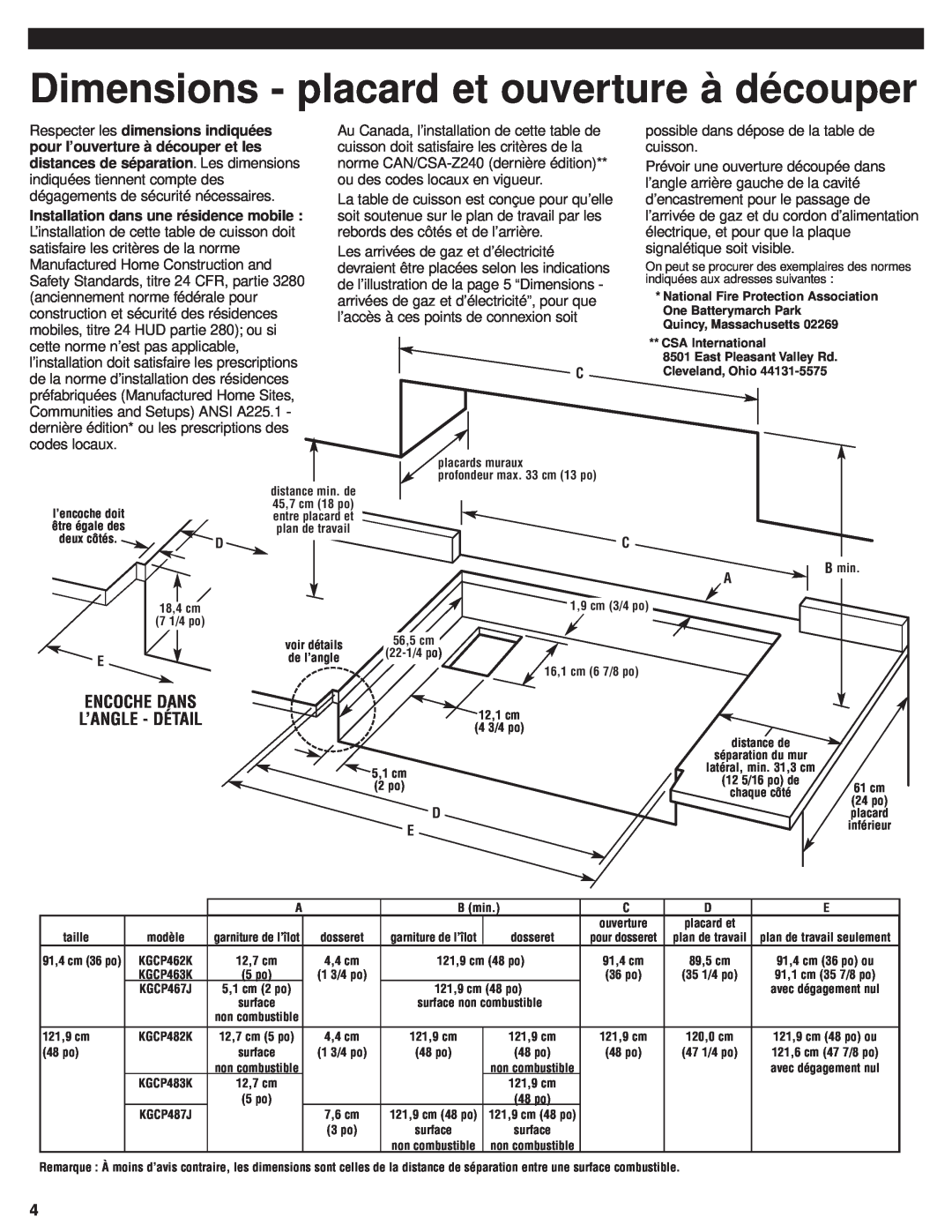 KitchenAid 8284908 installation instructions Dimensions - placard et ouverture à découper 