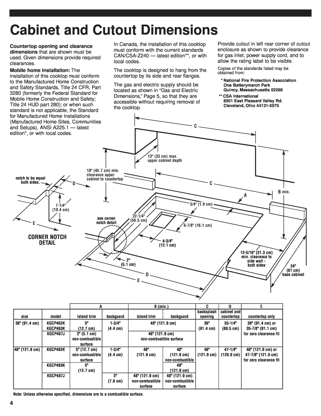 KitchenAid 8284908 installation instructions Cabinet and Cutout Dimensions 