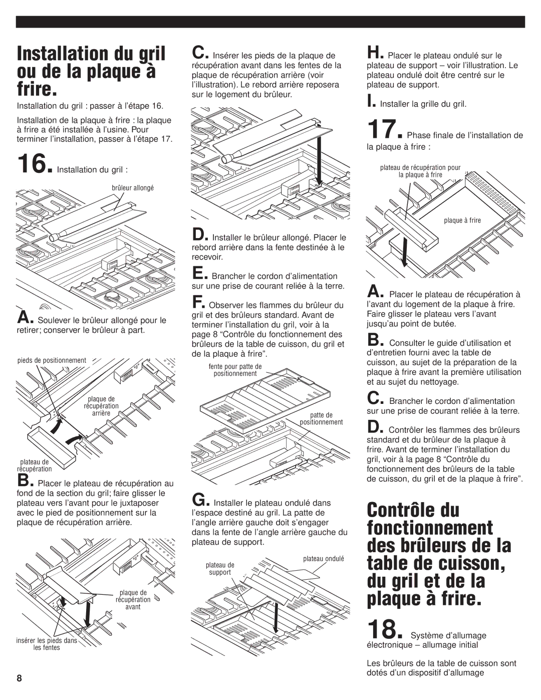 KitchenAid 8301169 installation instructions Installation du gril ou de la plaque à frire 