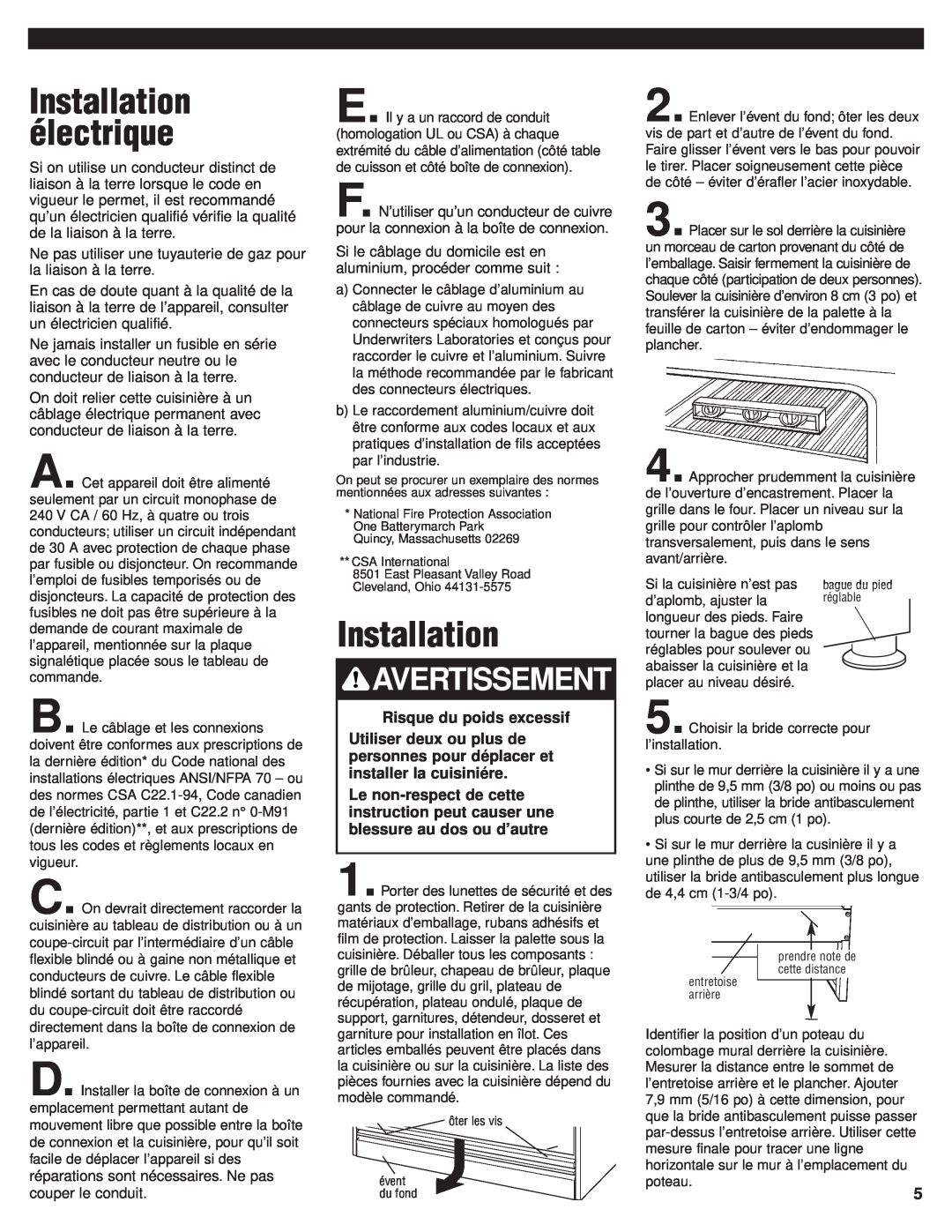 KitchenAid 8301169 installation instructions Installation électrique, Avertissement 