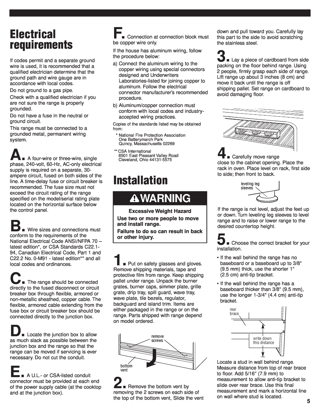 KitchenAid 8301169 installation instructions Installation, Electrical requirements 