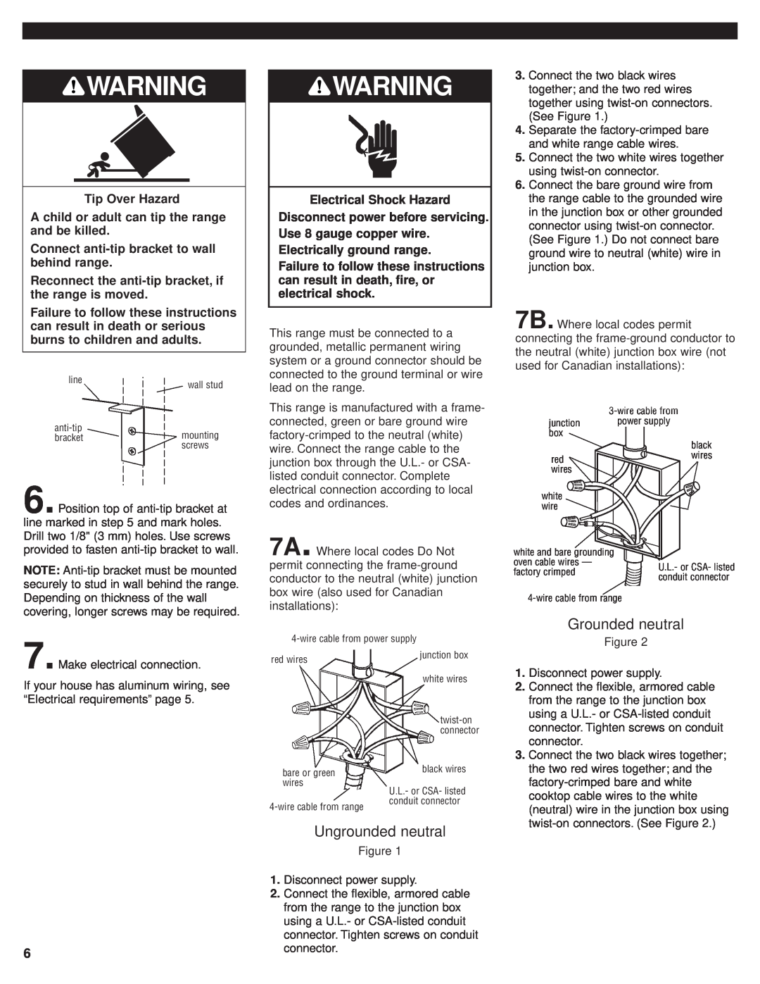 KitchenAid 8301169 installation instructions Grounded neutral, Ungrounded neutral 