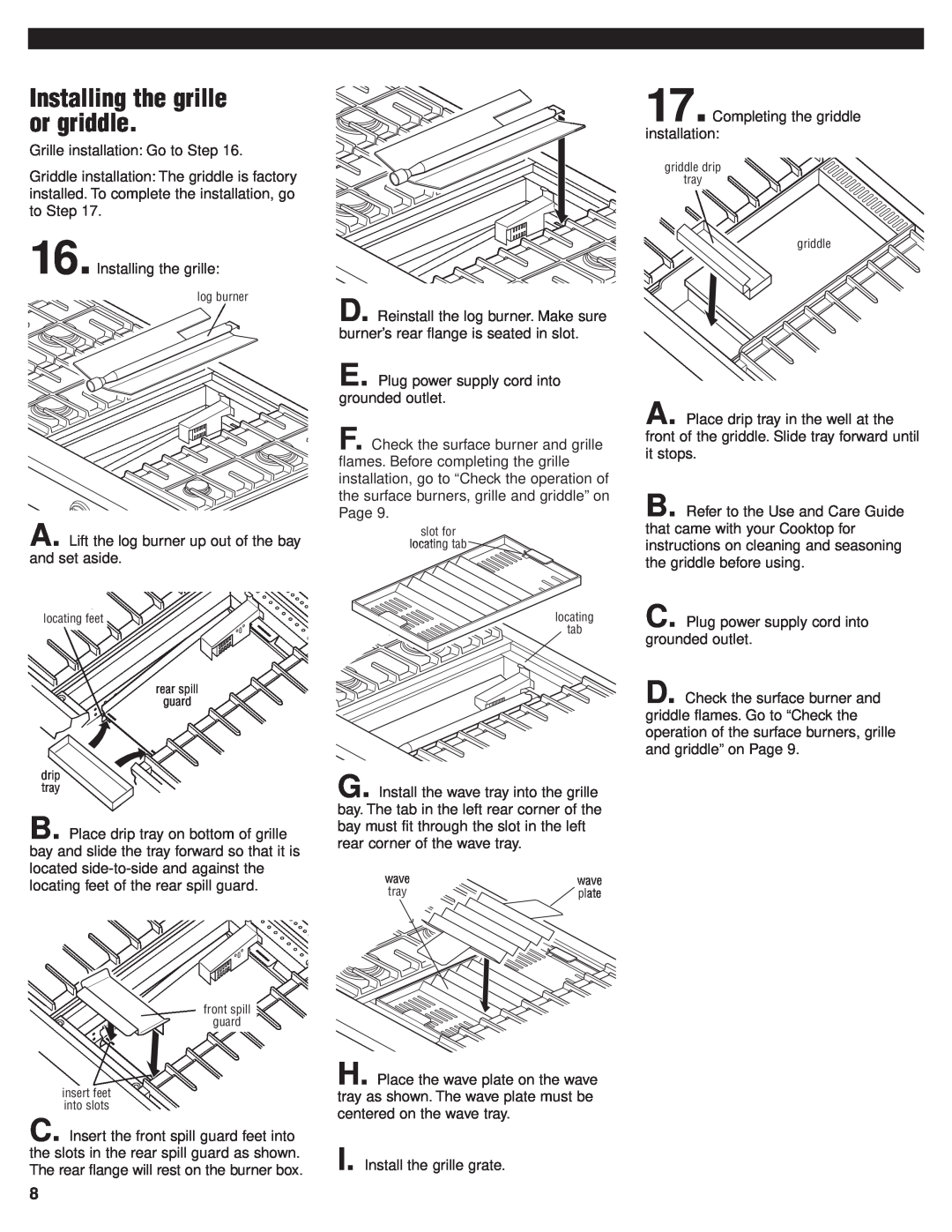 KitchenAid 8301169 installation instructions Installing the grille or griddle 