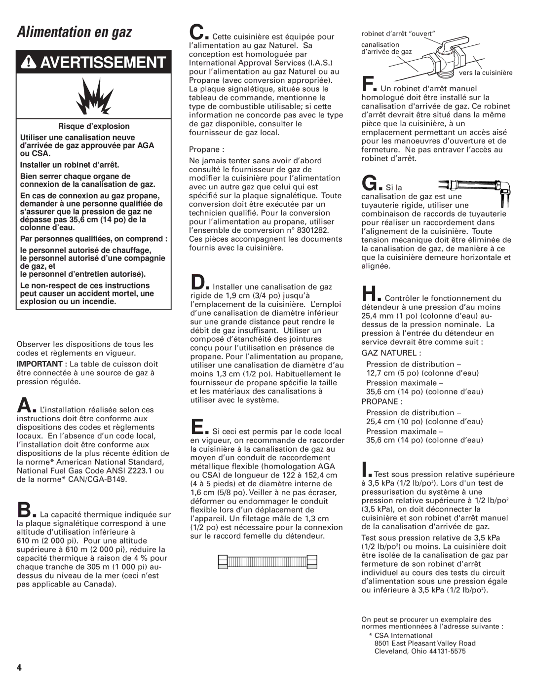 KitchenAid 8302472A installation instructions Alimentation en gaz, GAZ Naturel 