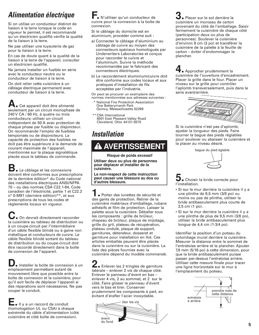 KitchenAid 8302472A installation instructions Alimentation électrique, Installation 