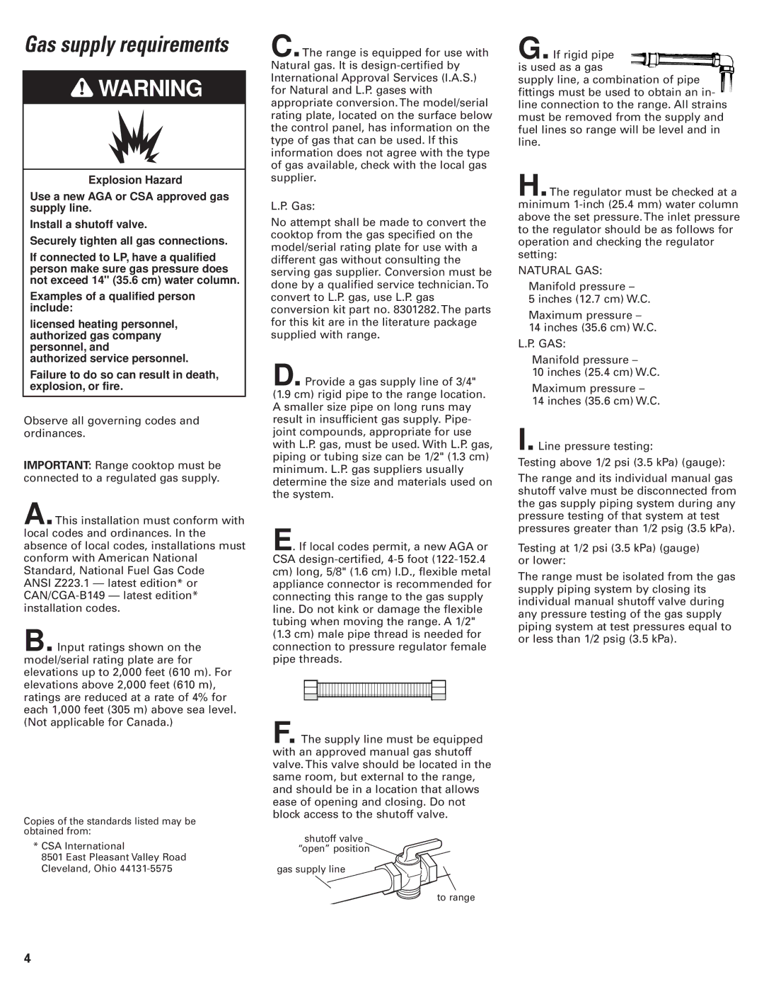 KitchenAid 8302472A installation instructions Gas supply requirements 