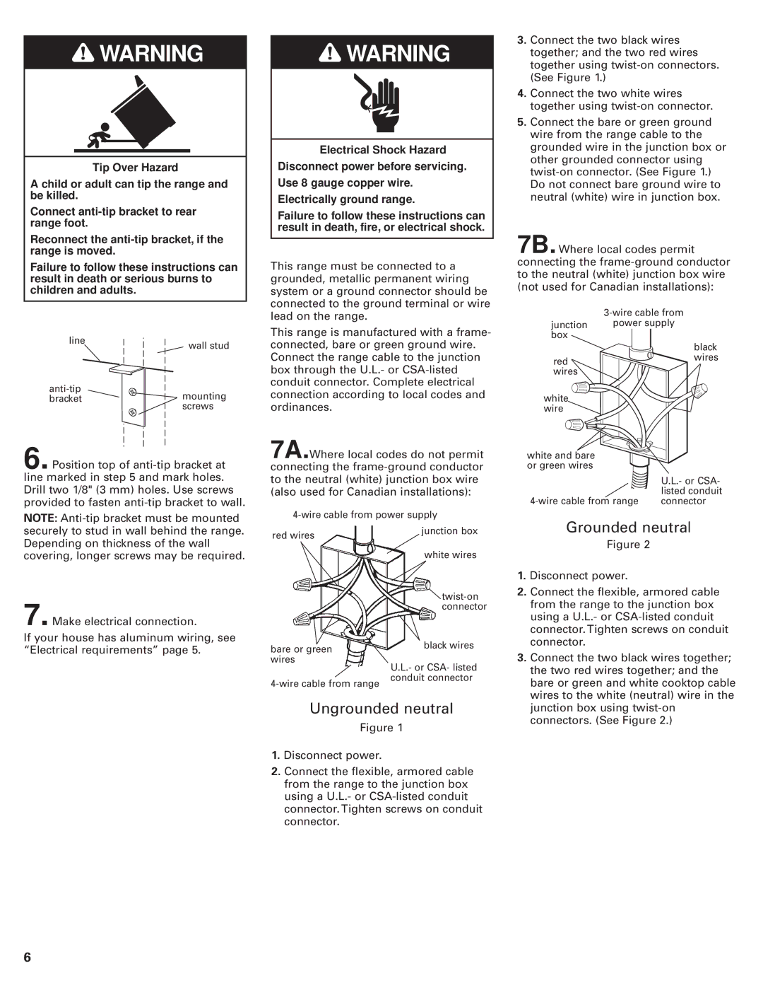 KitchenAid 8302472A installation instructions Grounded neutral, Ungrounded neutral 