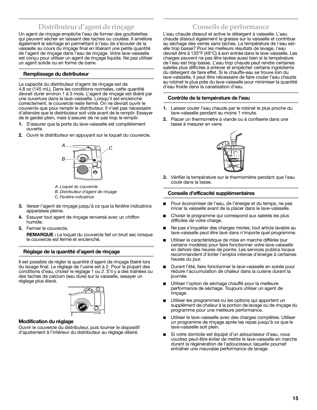 KitchenAid 8531778A warranty Distributeur d’agent de rinçage, Conseils de performance 