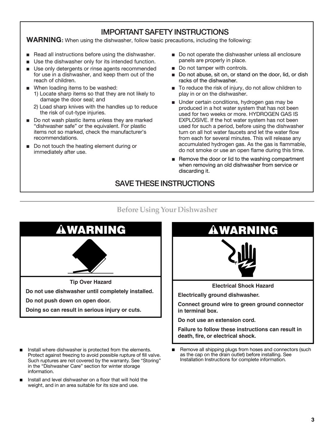 KitchenAid 8531778A warranty Before Using Your Dishwasher 