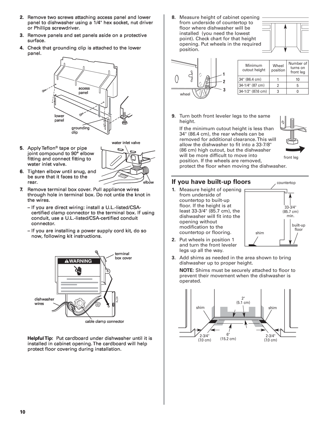 KitchenAid 8564554 installation instructions If you have built-up floors 