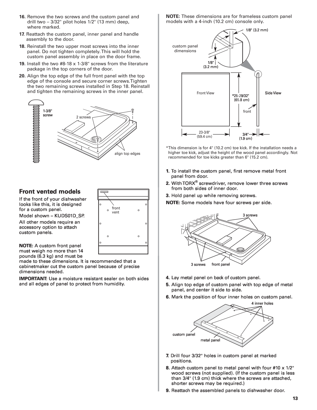 KitchenAid 8564554 installation instructions Front vented models 