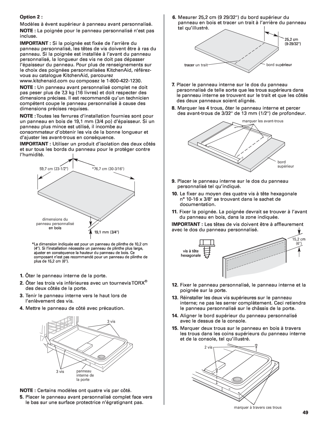 KitchenAid 8564554 installation instructions Option, 76,7 cm 30-3/16, interne de, 25,2 cm 9-29/32, bord supérieur 