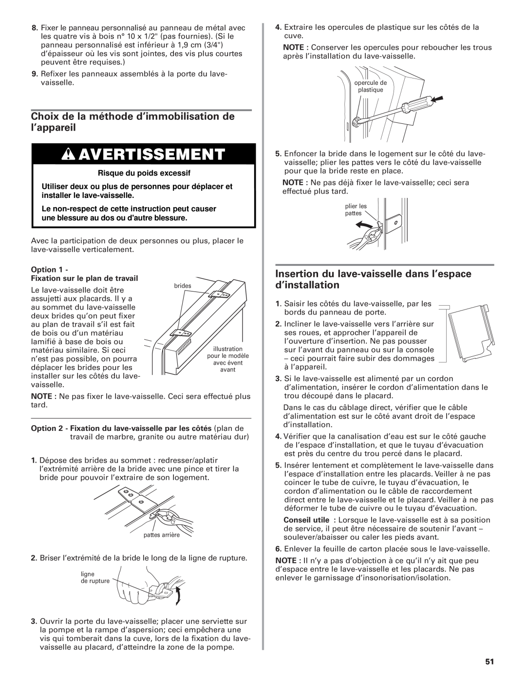 KitchenAid 8564554 Choix de la méthode d’immobilisation de l’appareil, Option Fixation sur le plan de travail 