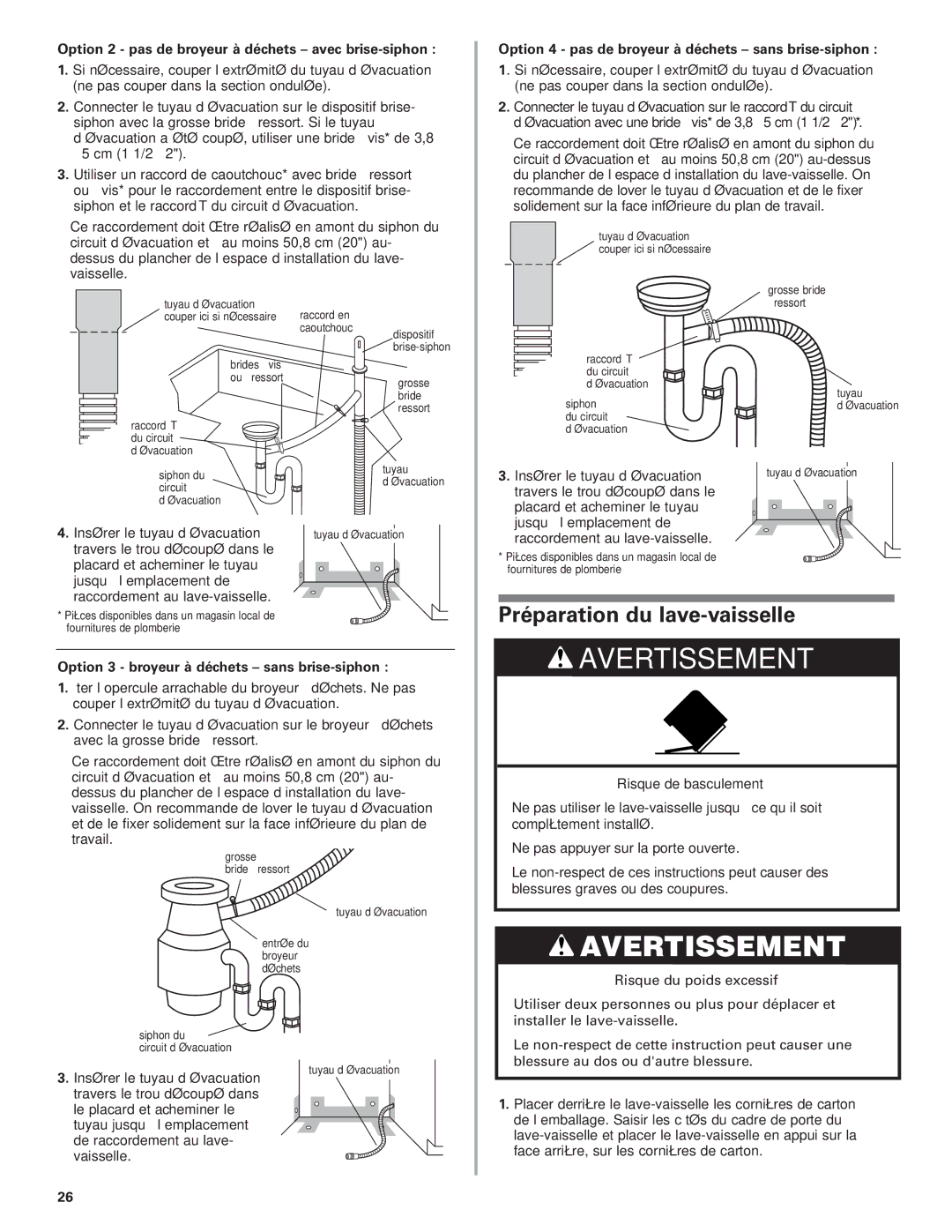 KitchenAid 8573157 installation instructions Préparation du lave-vaisselle 