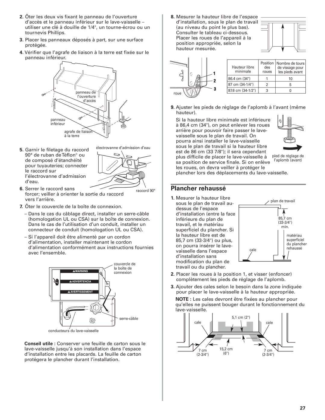 KitchenAid 8573157 installation instructions Plancher rehaussé 