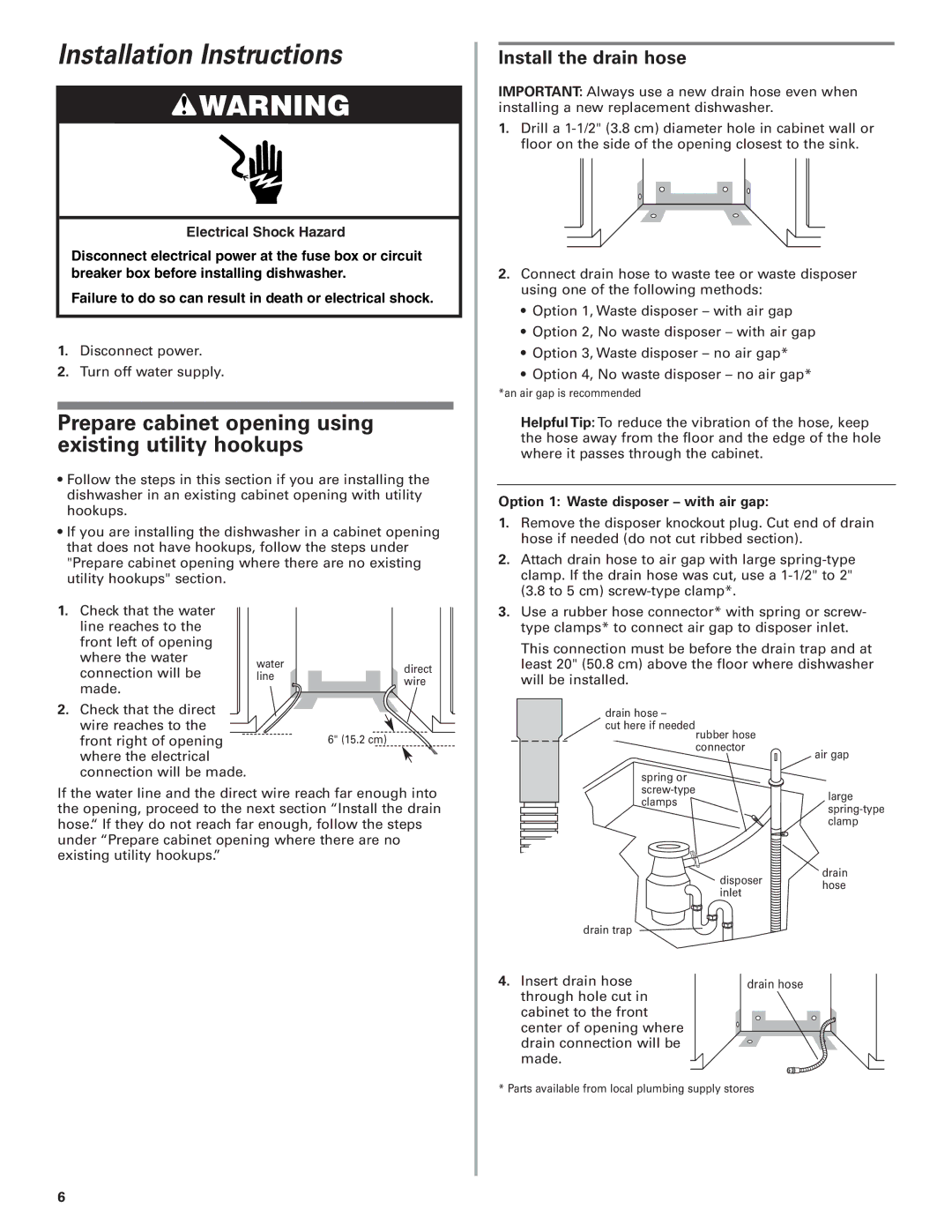 KitchenAid 8573157 Installation Instructions, Prepare cabinet opening using existing utility hookups 