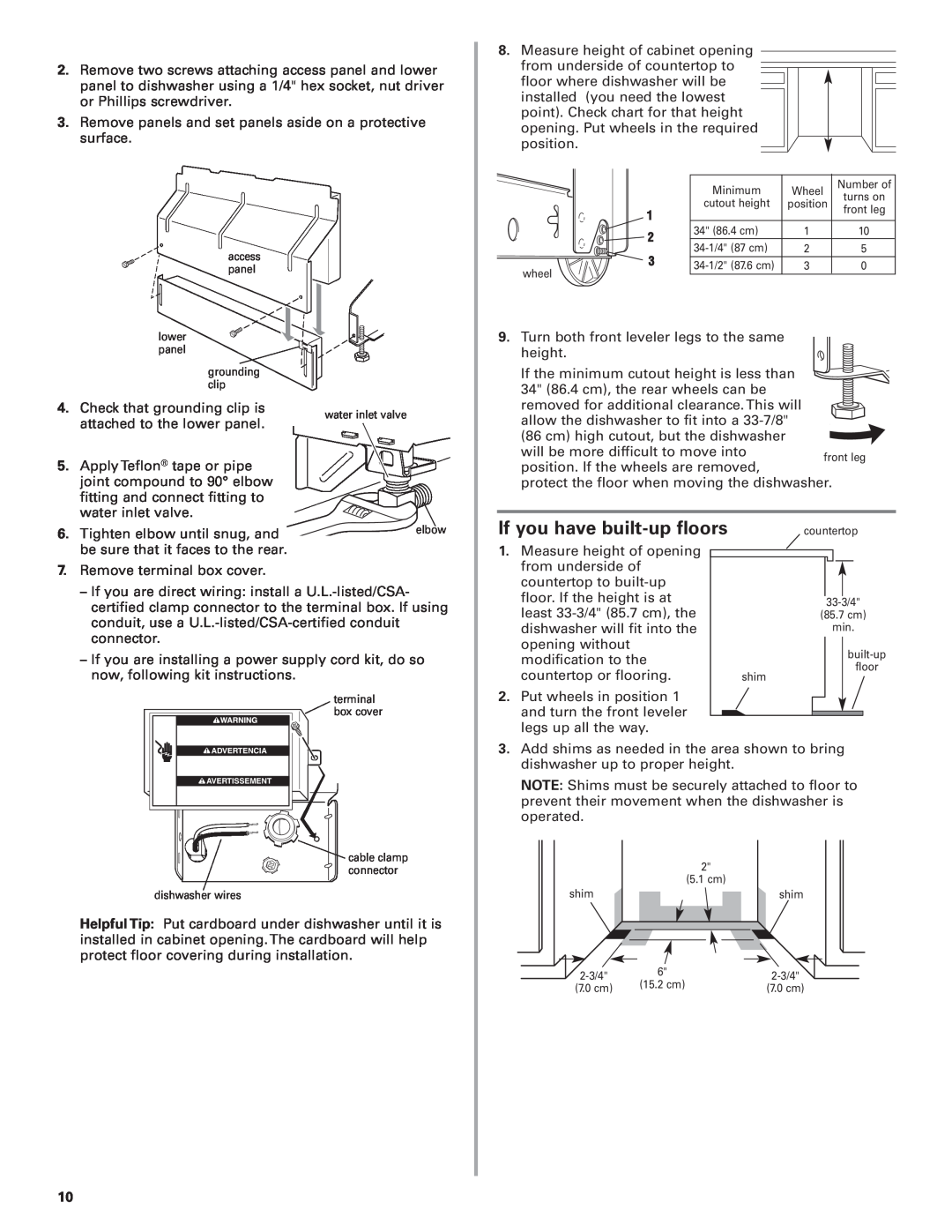 KitchenAid 8573157 installation instructions If you have built-up floors 