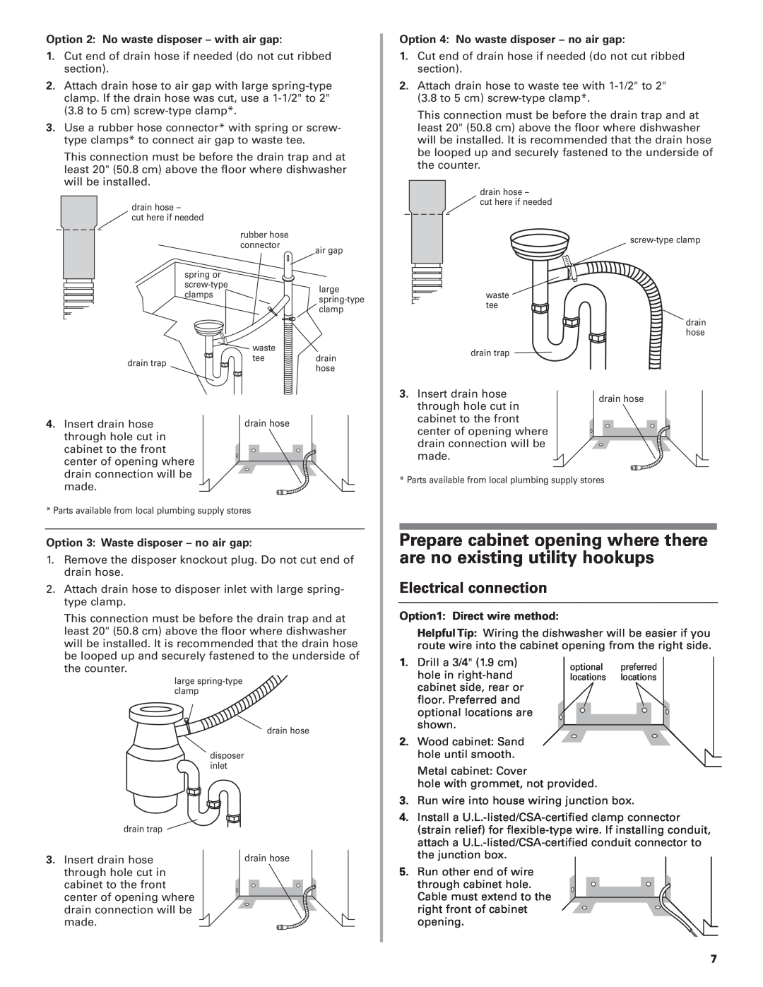 KitchenAid 8573157 Prepare cabinet opening where there are no existing utility hookups, Electrical connection 