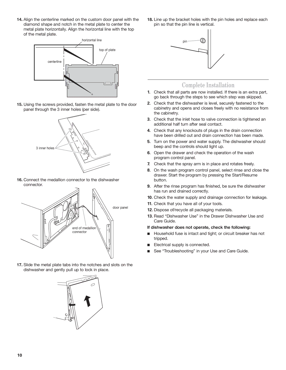 KitchenAid 8573714B, 528534 Complete Installation, If dishwasher does not operate, check the following 