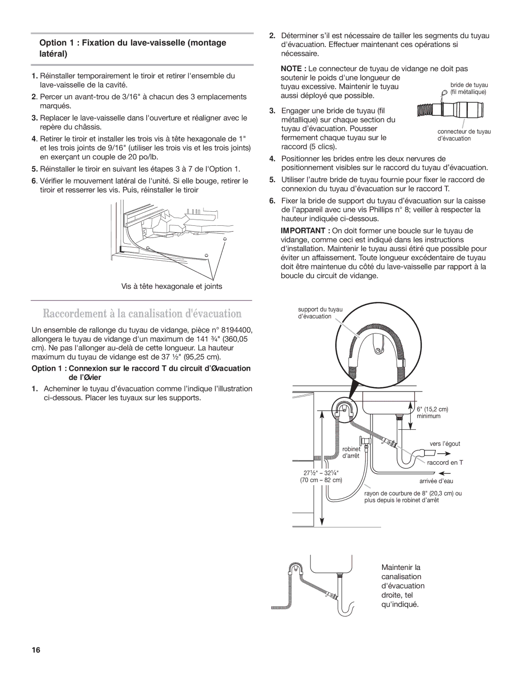 KitchenAid 8573714B, 528534 installation instructions Raccordement à la canalisation dévacuation 