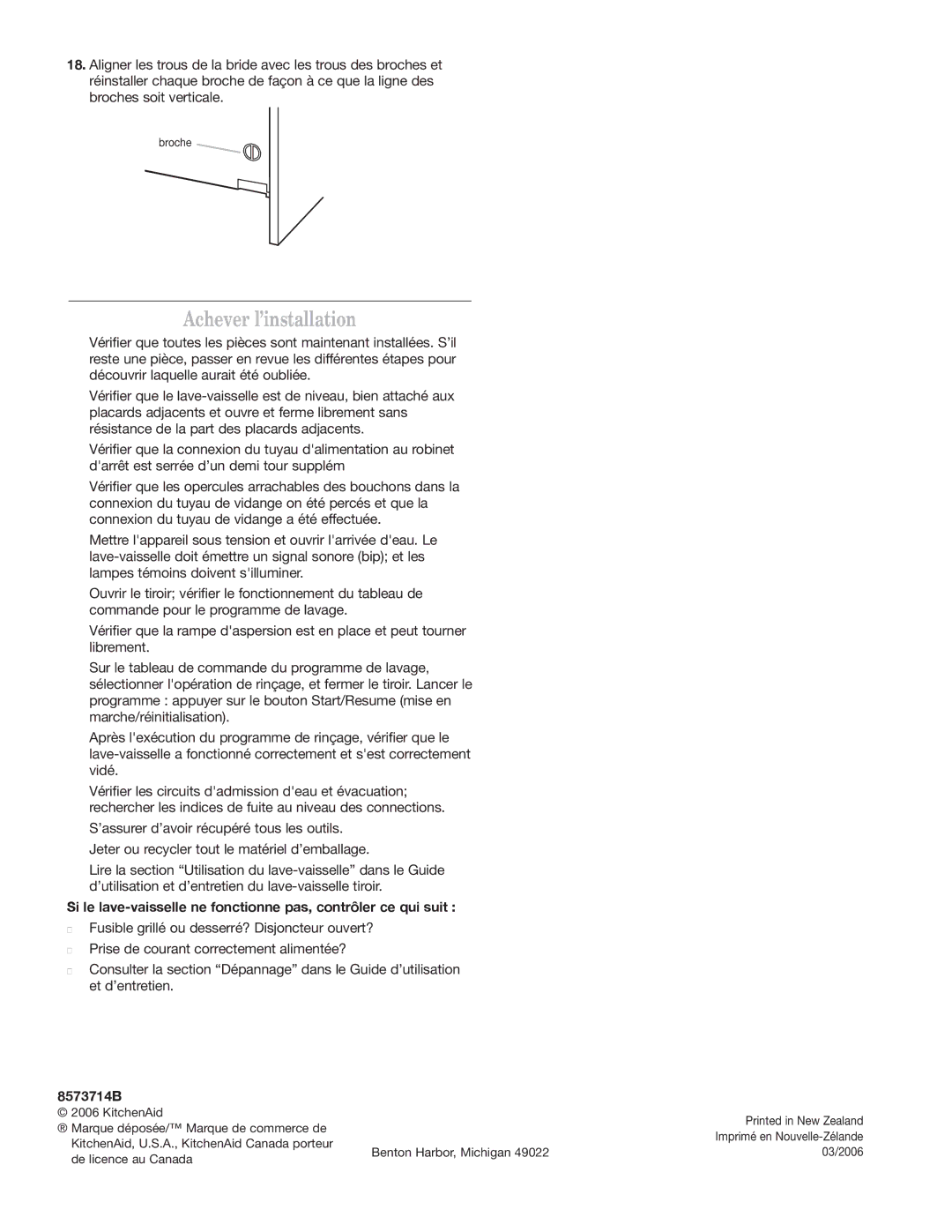 KitchenAid 8573714B, 528534 installation instructions Achever l’installation 