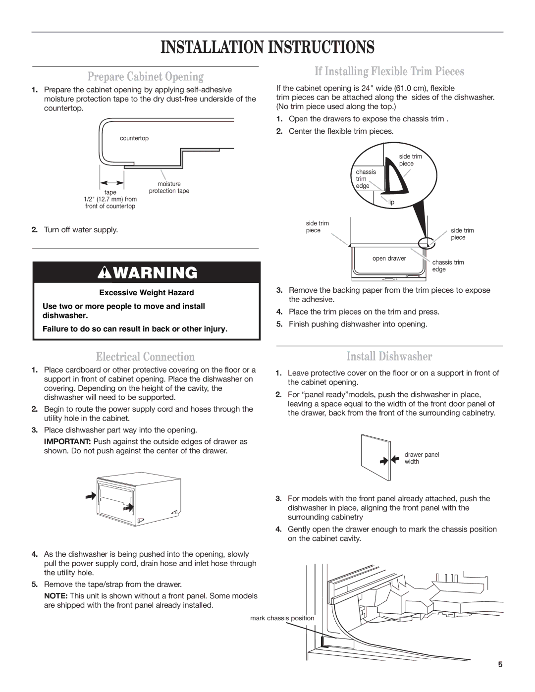 KitchenAid 528534, 8573714B Installation Instructions, Prepare Cabinet Opening, If Installing Flexible Trim Pieces 