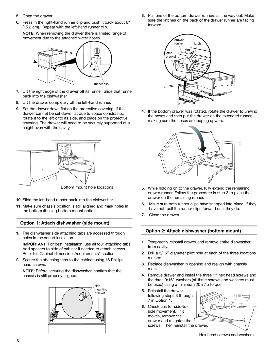 KitchenAid 8573714B, 528534 Option 1 Attach dishwasher side mount, Option 2 Attach dishwasher bottom mount 