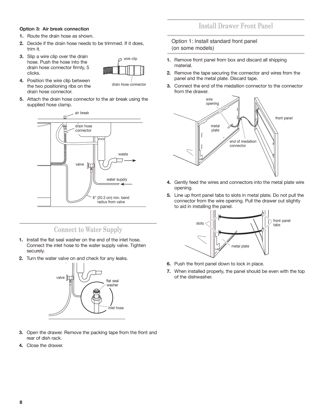 KitchenAid 8573714B, 528534 Install Drawer Front Panel, Connect to Water Supply, Option 3 Air break connection 