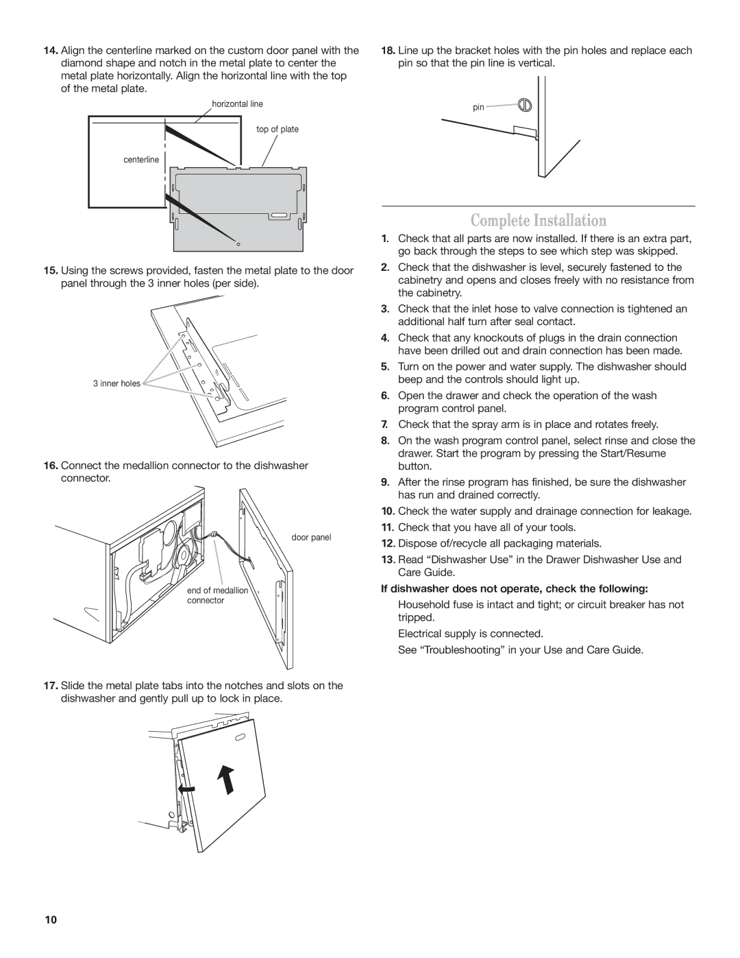 KitchenAid 8573714B, 528534 Complete Installation, If dishwasher does not operate, check the following 