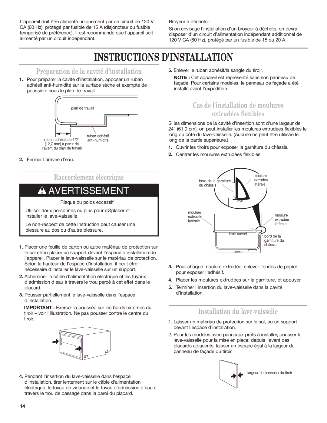 KitchenAid 8573714B, 528534 Instructions Dinstallation, Préparation de la cavité d’installation, Raccordement électrique 