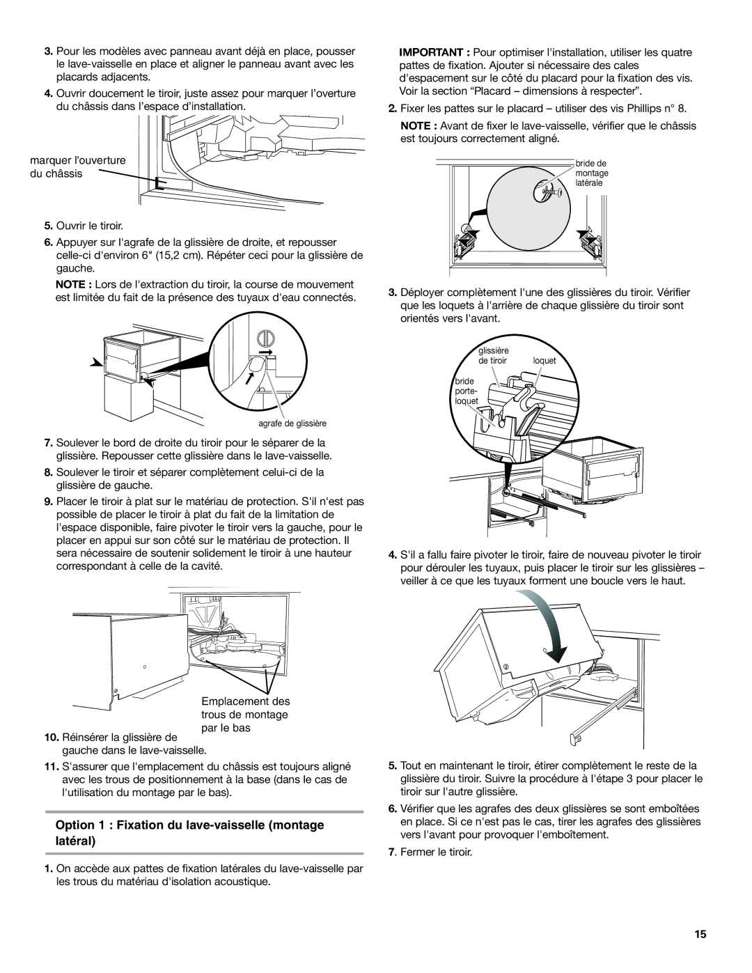 KitchenAid 528534, 8573714B installation instructions Option 1 Fixation du lave-vaisselle montage latéral 