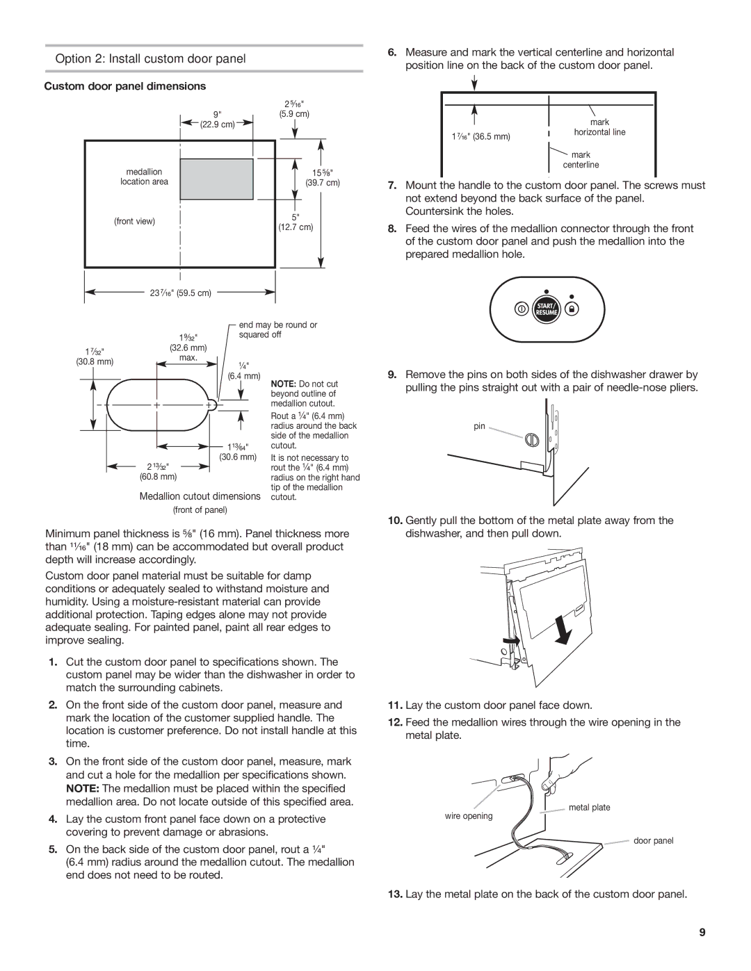 KitchenAid 528534, 8573714B Option 2 Install custom door panel, Custom door panel dimensions, ⁵⁄₁₆, ¹⁄₄ 