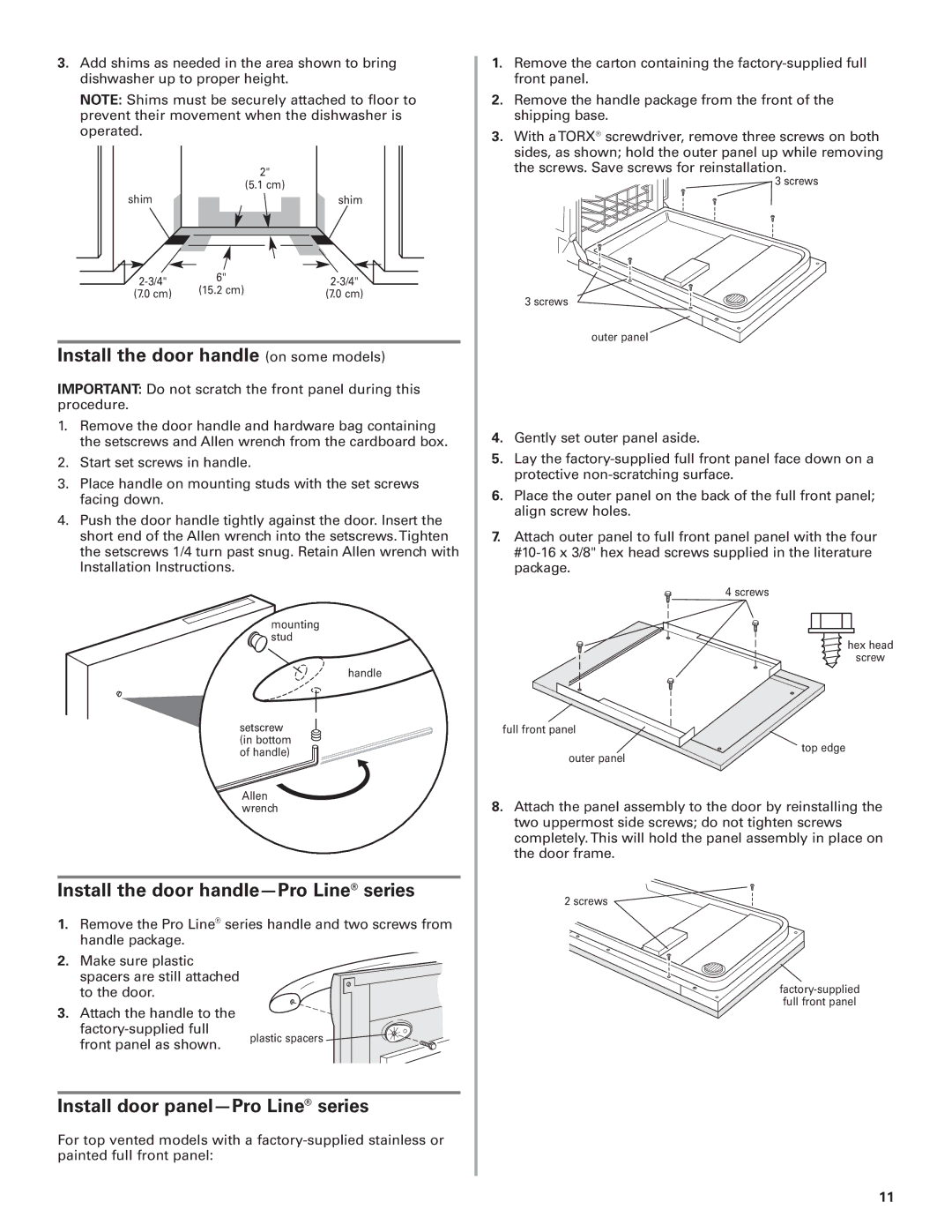 KitchenAid 8574116 Install the door handle on some models, Install the door handle-Pro Line series 