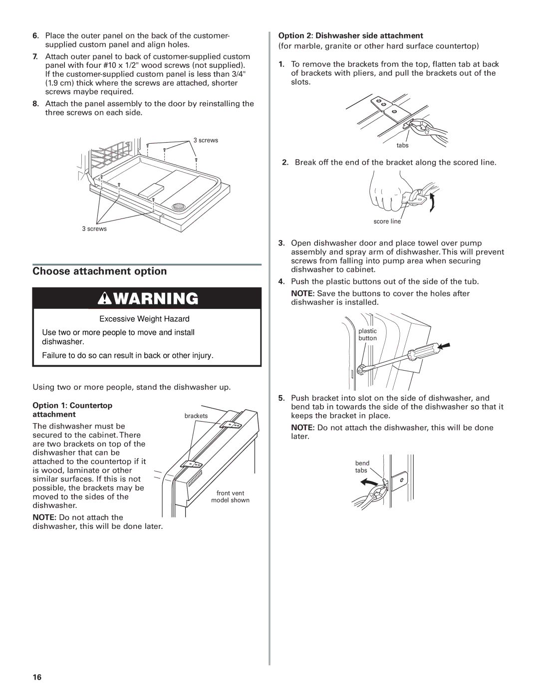 KitchenAid 8574116 Choose attachment option, Option 2 Dishwasher side attachment, Option 1 Countertop attachment 