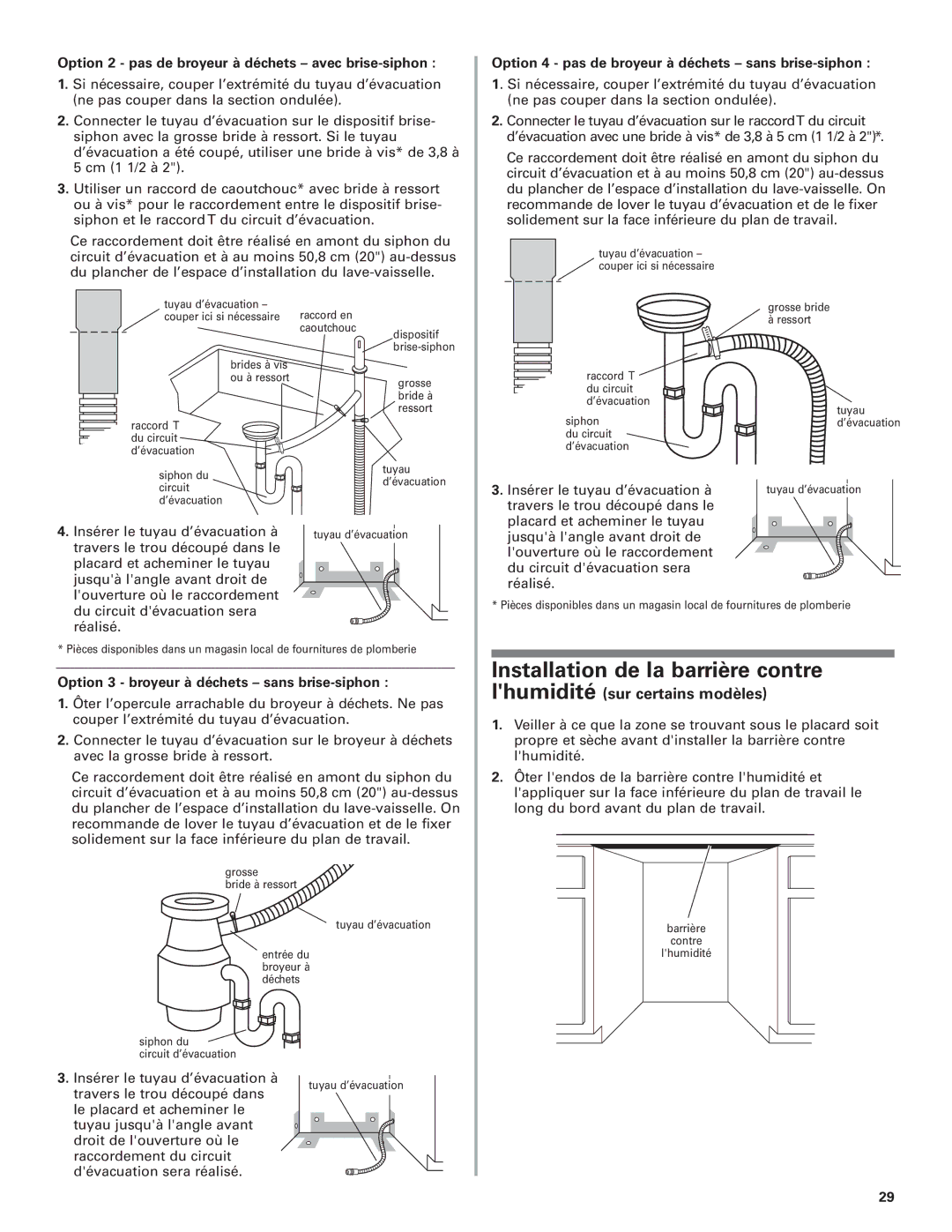 KitchenAid 8574116 installation instructions Installation de la barrière contre lhumidité 