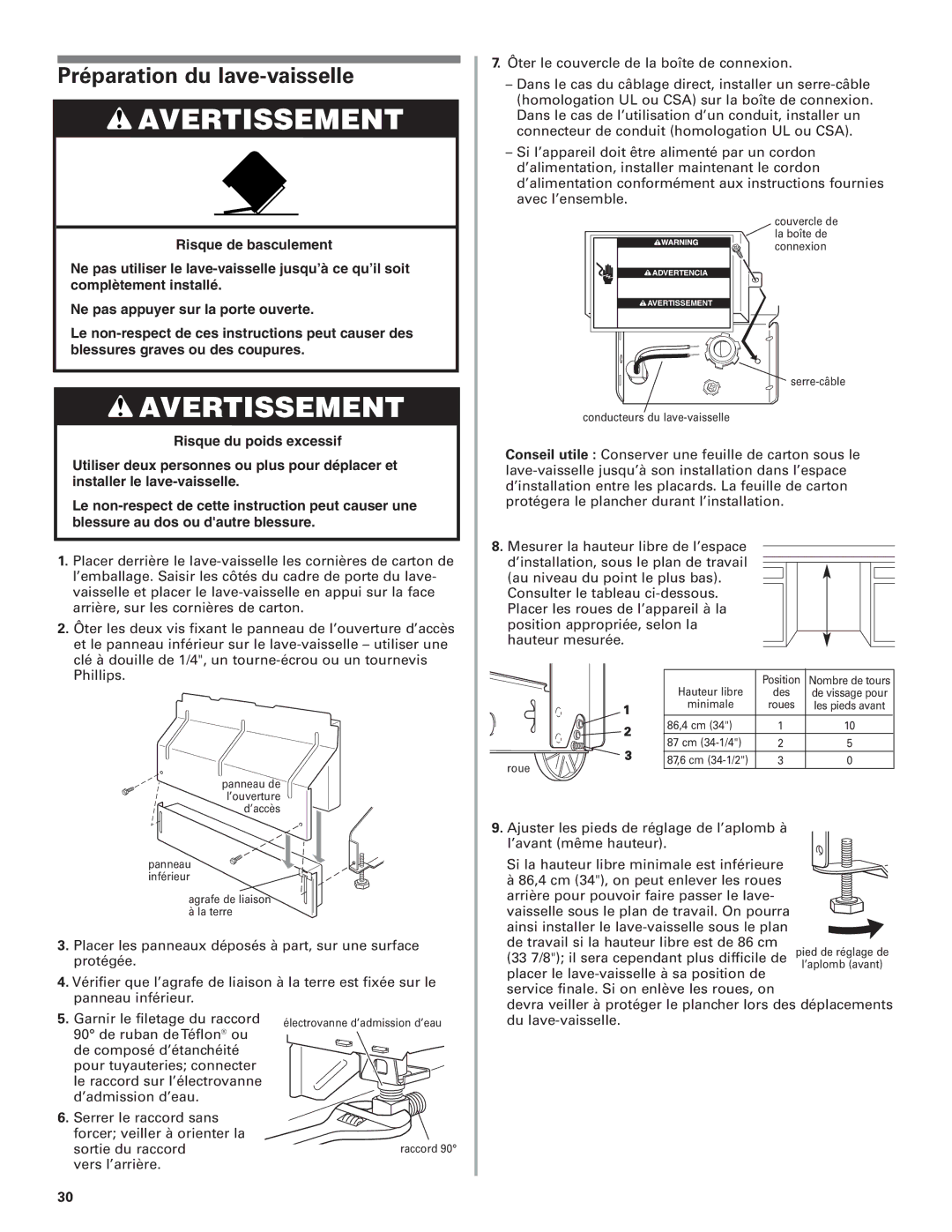 KitchenAid 8574116 installation instructions Préparation du lave-vaisselle 