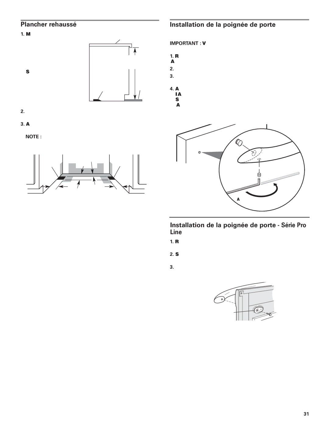 KitchenAid 8574116 installation instructions Plancher rehaussé Installation de la poignée de porte 