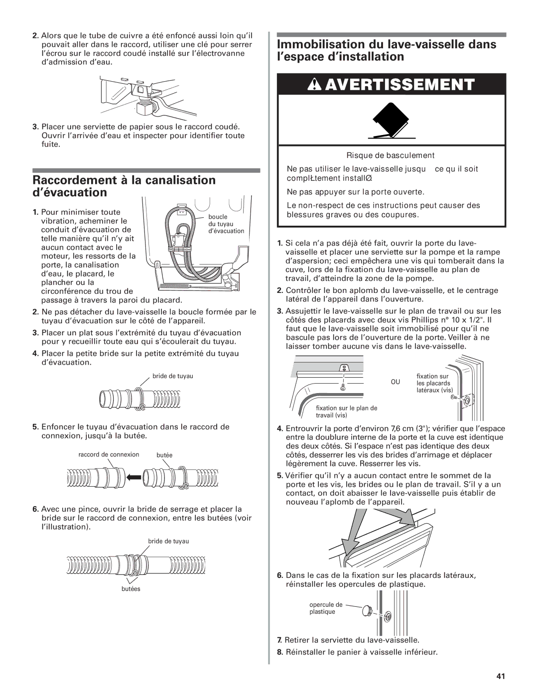 KitchenAid 8574116 installation instructions Raccordement à la canalisation d’évacuation 